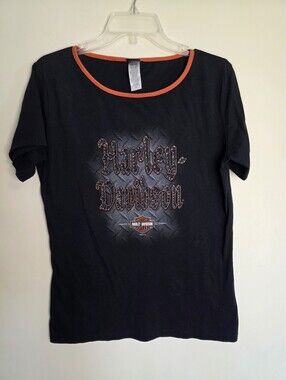 Harley-Davidson Jamaica Black Tee with Orange Trim and Logo